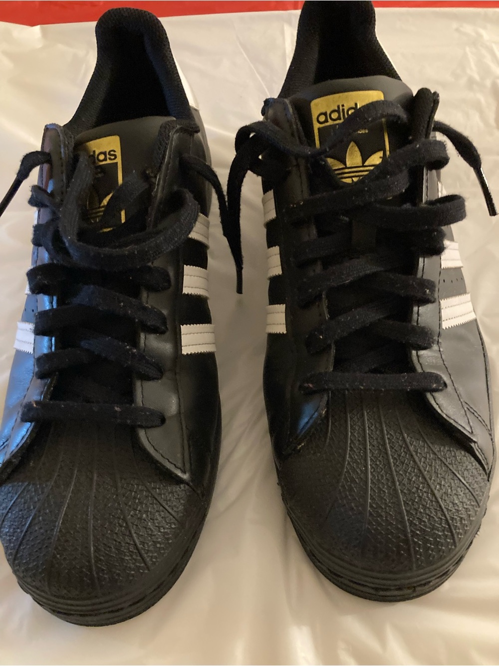 adidas Men Black and White Shell-Toe Sneakers with Gold Logo